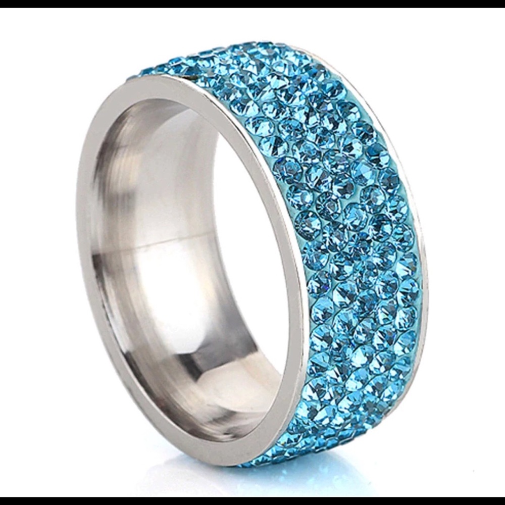Stainless Steel Blue Crystal Band Size 7 - 12 NW